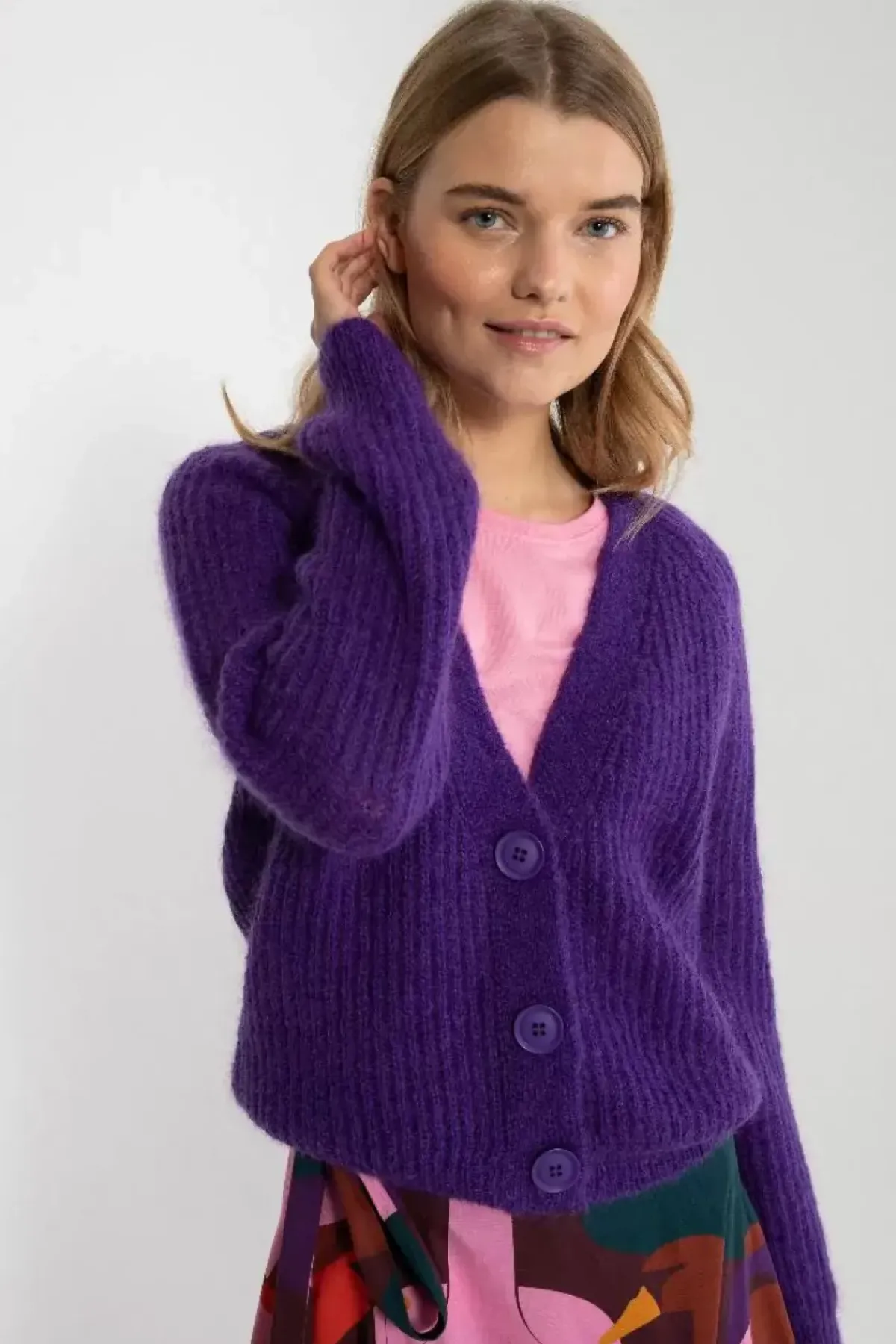 Danefæ Cardigan>Danadorable Wool Cardigan Purple