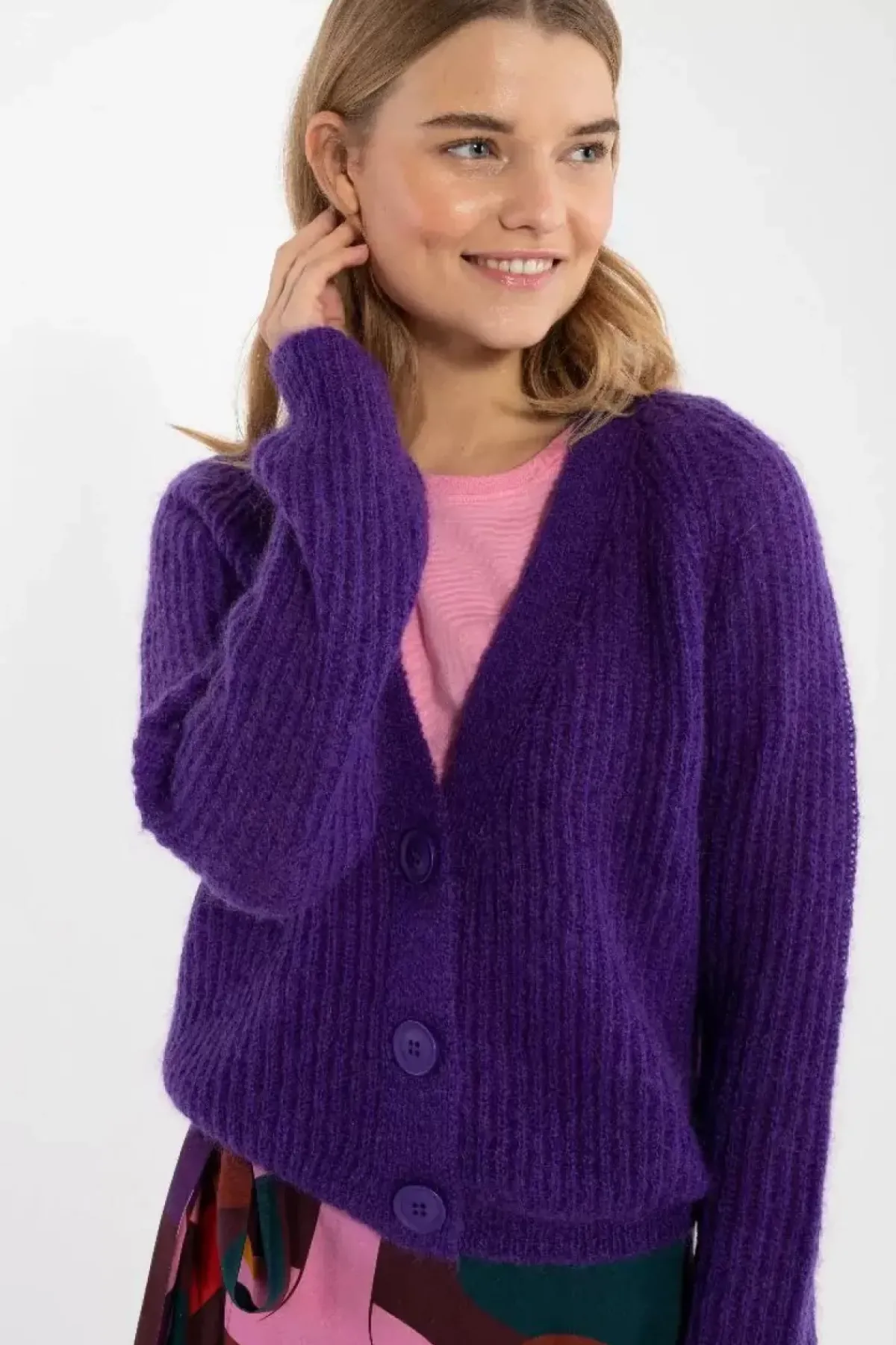 Danefæ Cardigan>Danadorable Wool Cardigan Purple