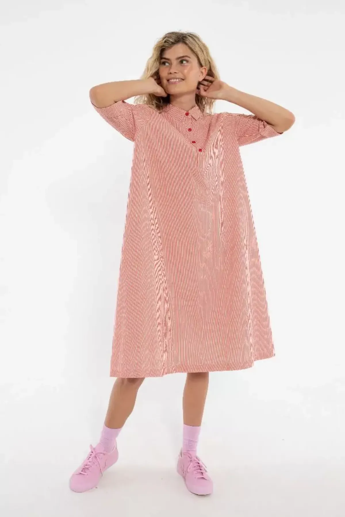 Danefæ Kleider>Danane Searsucker Dress Bright Red/Chalk