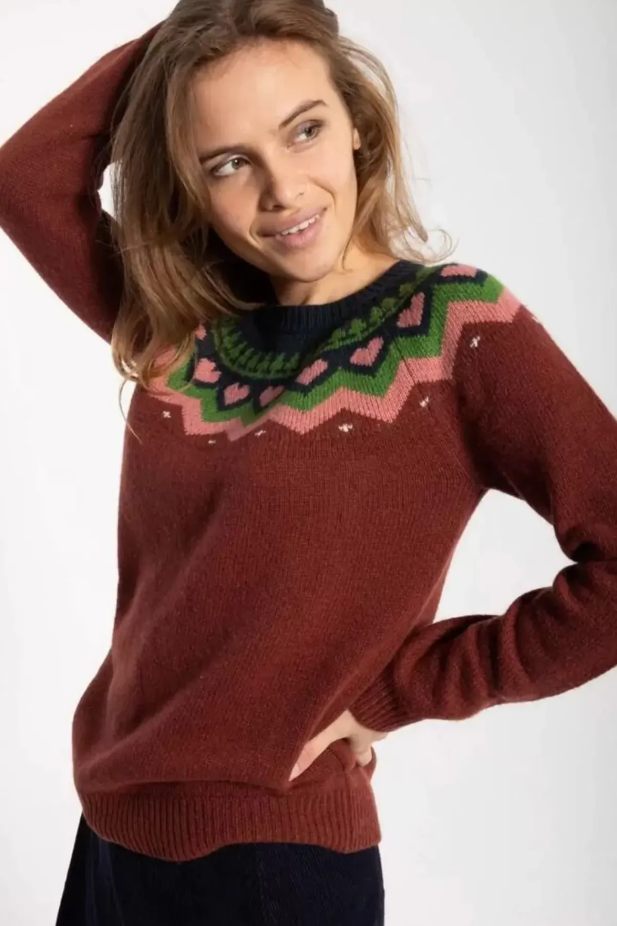 Danefæ Strickwaren>Dananne Wool Sweater Red Wine/Old Rose/Fall Jungle