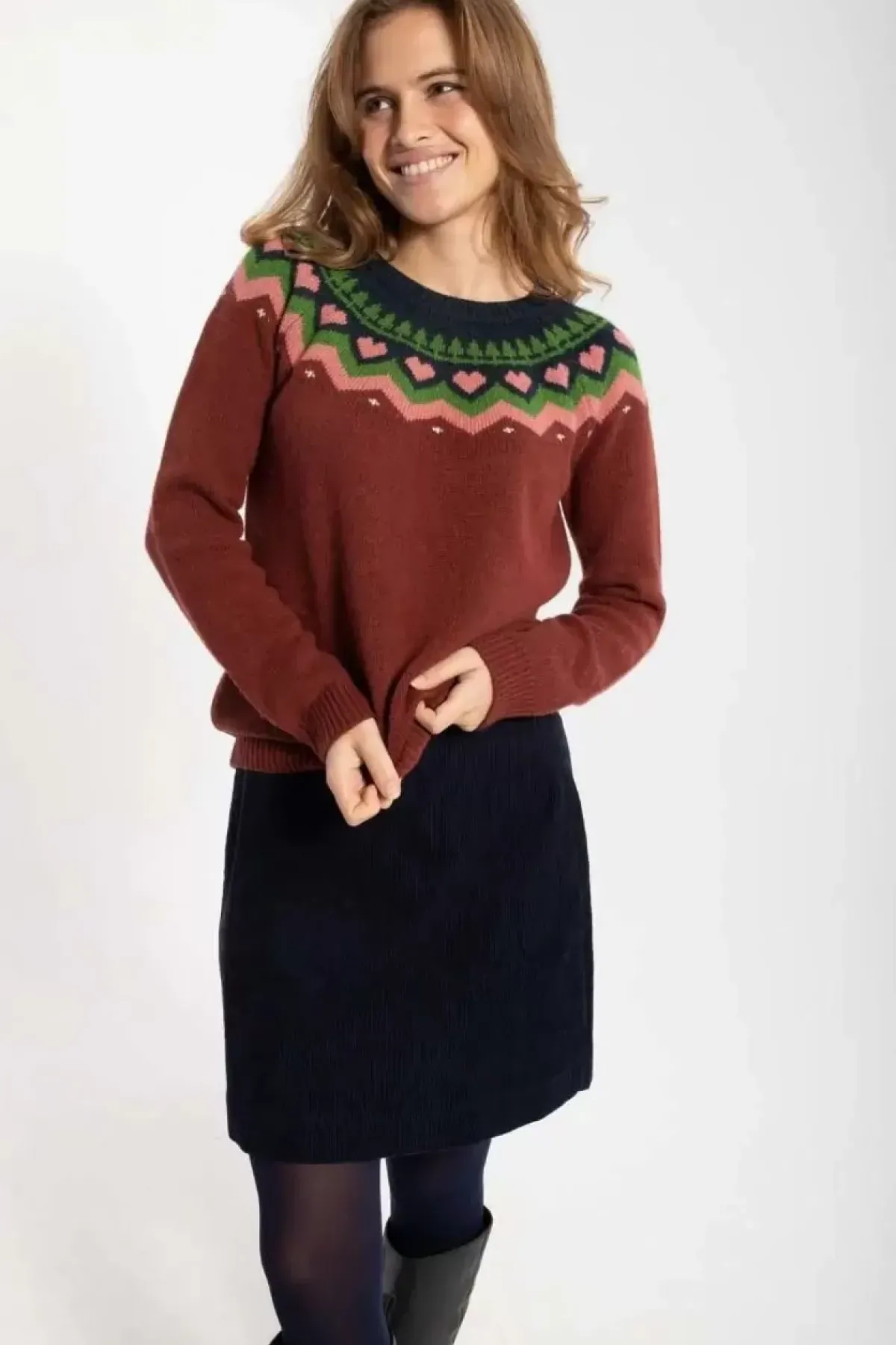 Danefæ Strickwaren>Dananne Wool Sweater Red Wine/Old Rose/Fall Jungle