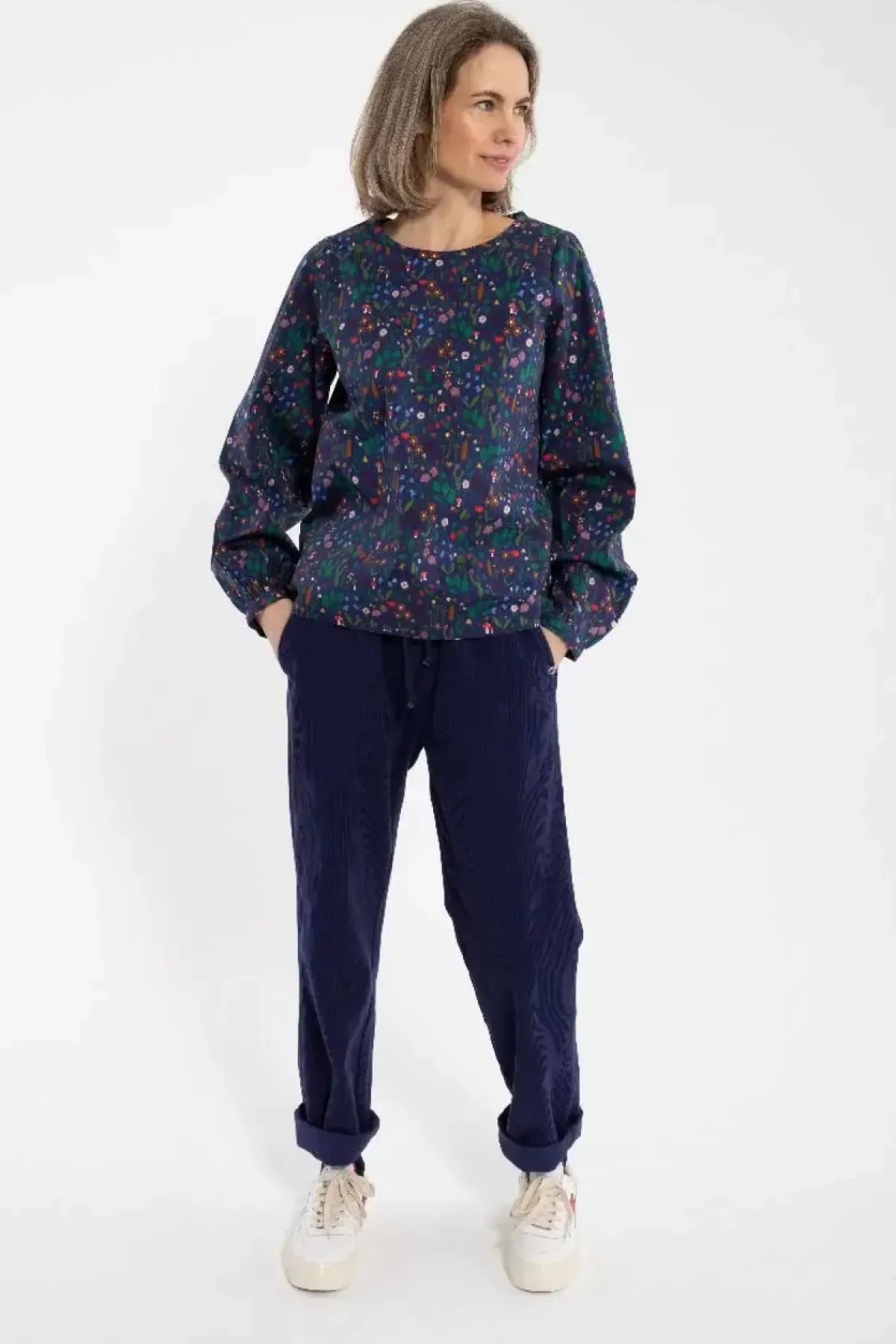 Danefæ Blusen>Danebette Poplin Shirt Grey Marine Botanical