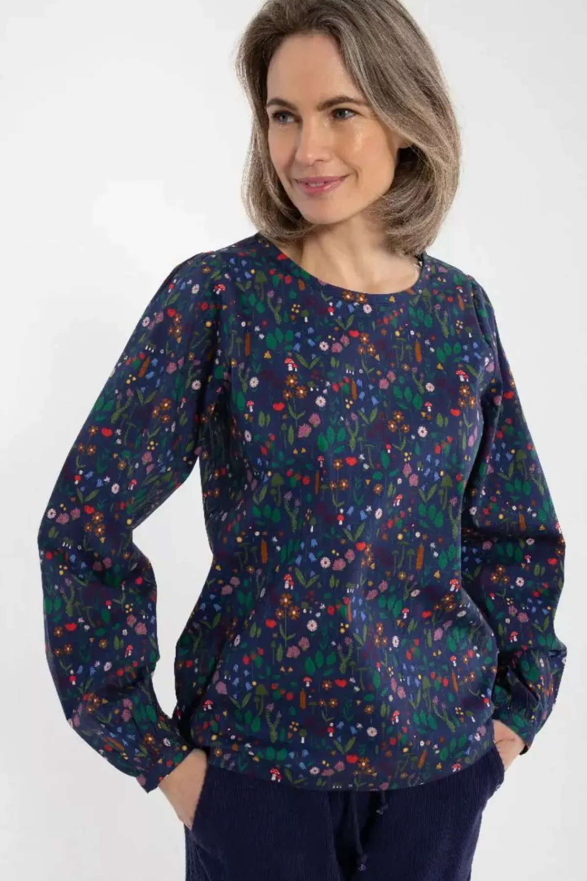 Danefæ Blusen>Danebette Poplin Shirt Grey Marine Botanical