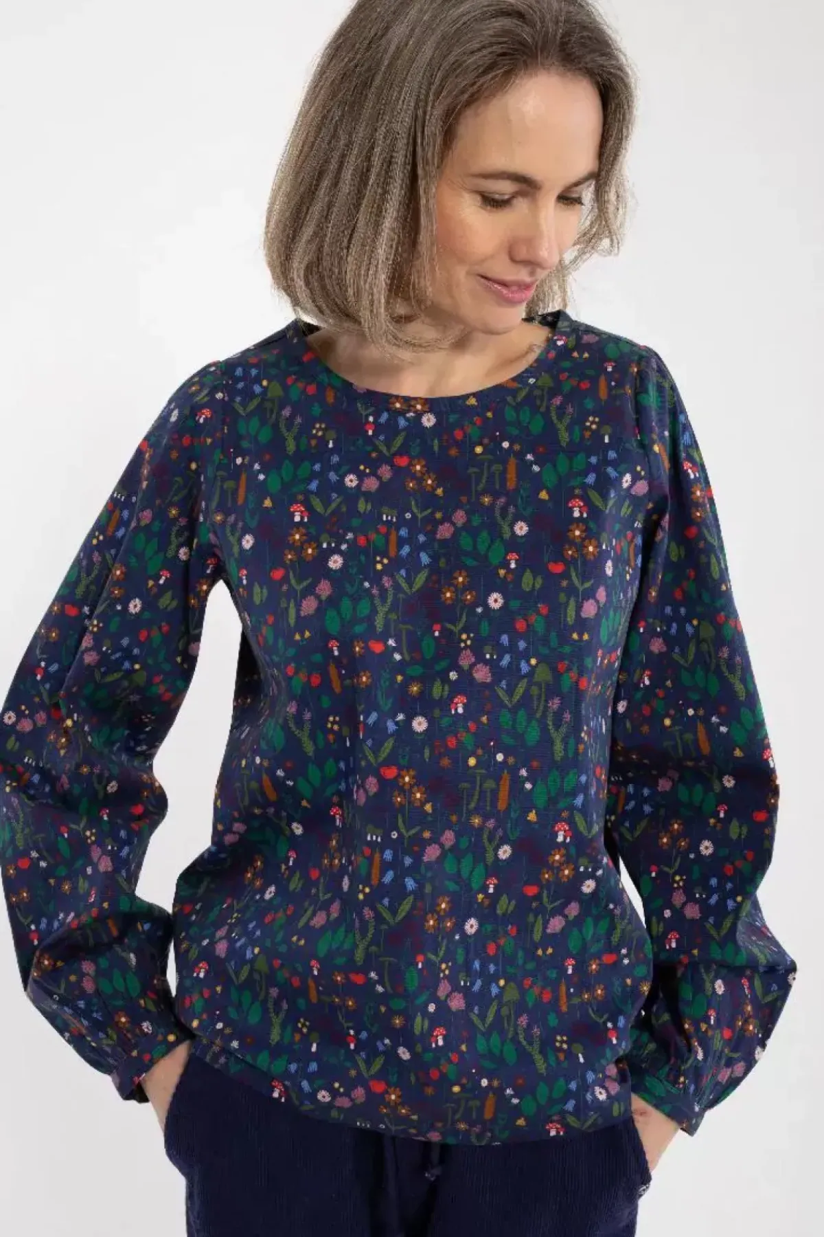 Danefæ Blusen>Danebette Poplin Shirt Grey Marine Botanical