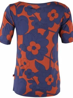 Danefæ T-Shirts>Daneboat Neck Viscose Tee Deep Marine/Rust Bloom Boom