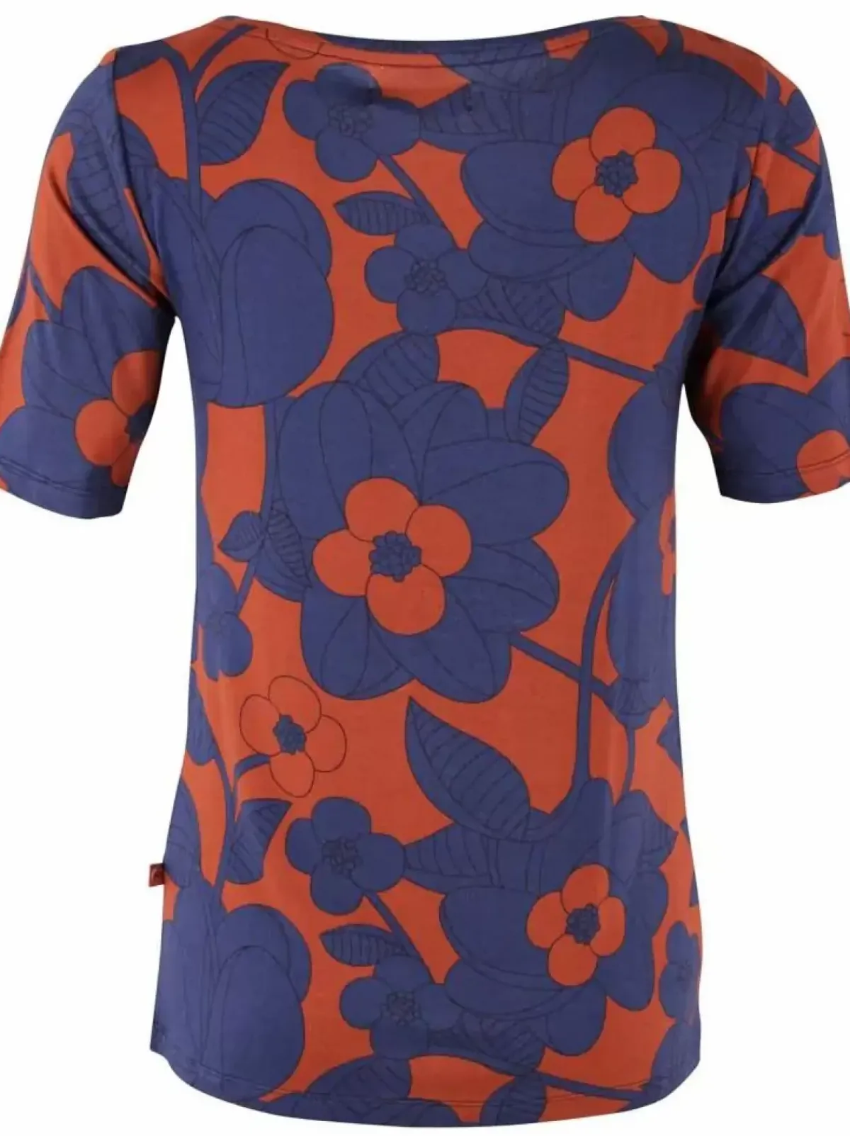 Danefæ T-Shirts>Daneboat Neck Viscose Tee Deep Marine/Rust Bloom Boom