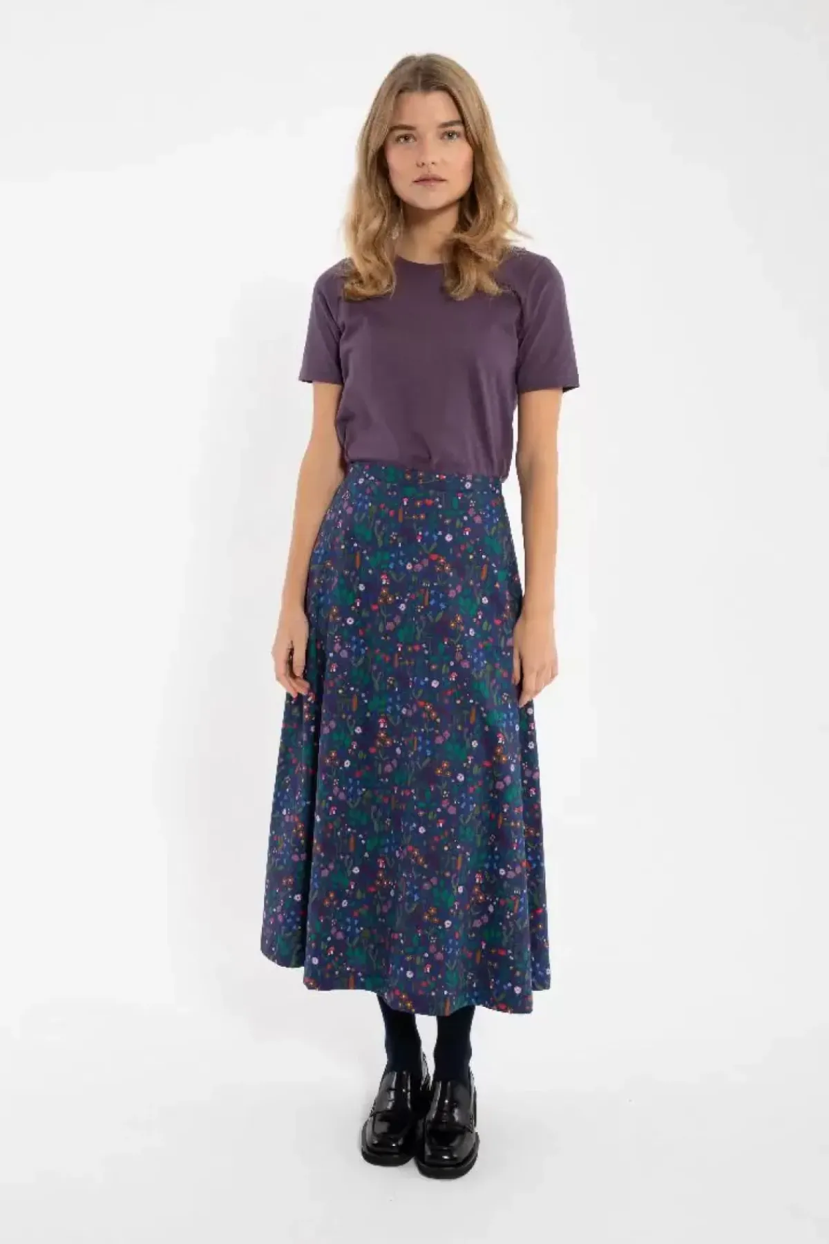 Danefæ Röcke>Danebrava Poplin Skirt Grey Marine Botanical