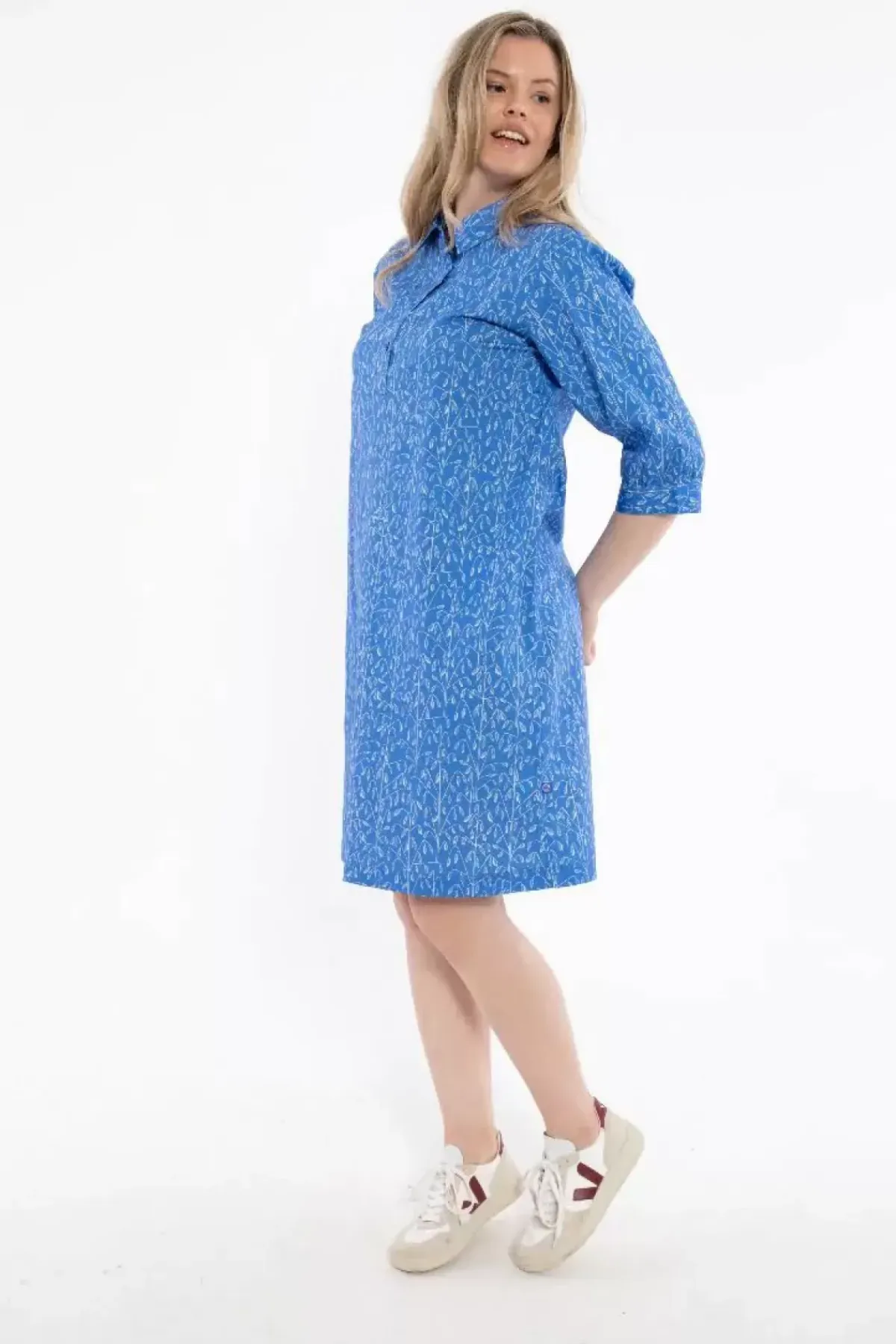 Danefæ Kleider>Danecarnation Poplin Dress Cold Blue/Chalk Oats