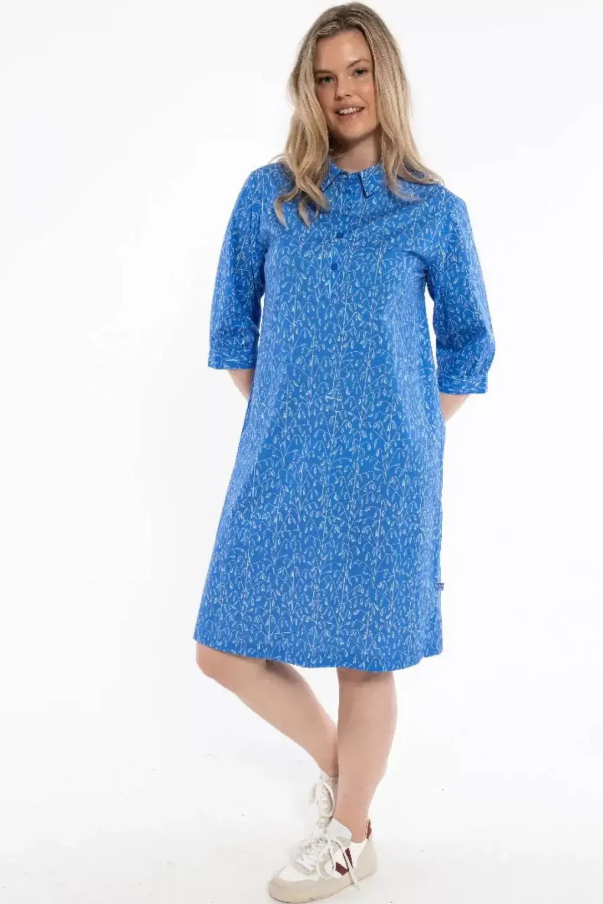 Danefæ Kleider>Danecarnation Poplin Dress Cold Blue/Chalk Oats