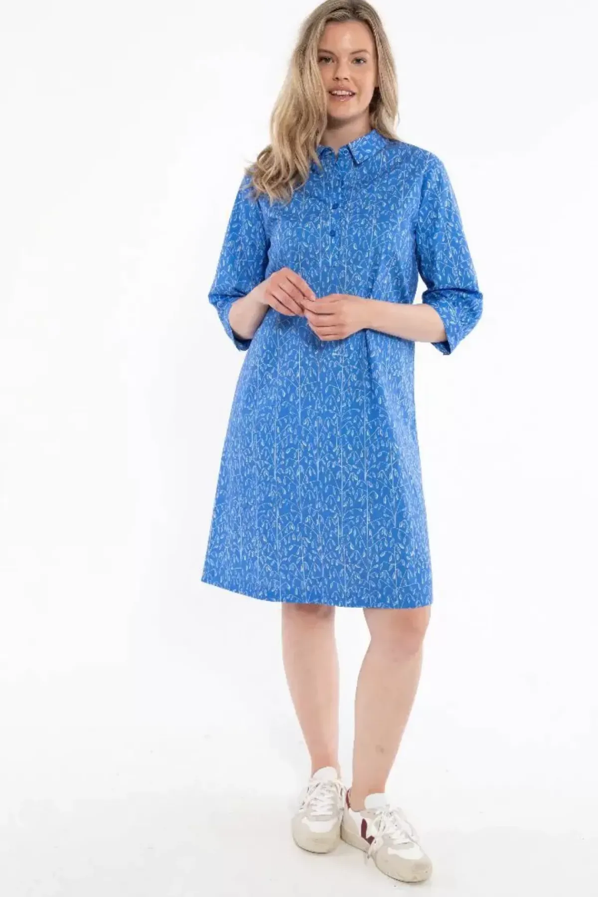 Danefæ Kleider>Danecarnation Poplin Dress Cold Blue/Chalk Oats