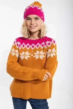 Danefæ Mützen/Hute>Danecountry Beanie Honey_Offwhite/Hotpink