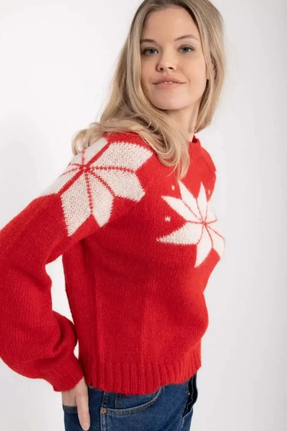 Danefæ Strickwaren>Danefantastic Flakes Wool Sweater Red/Chalk