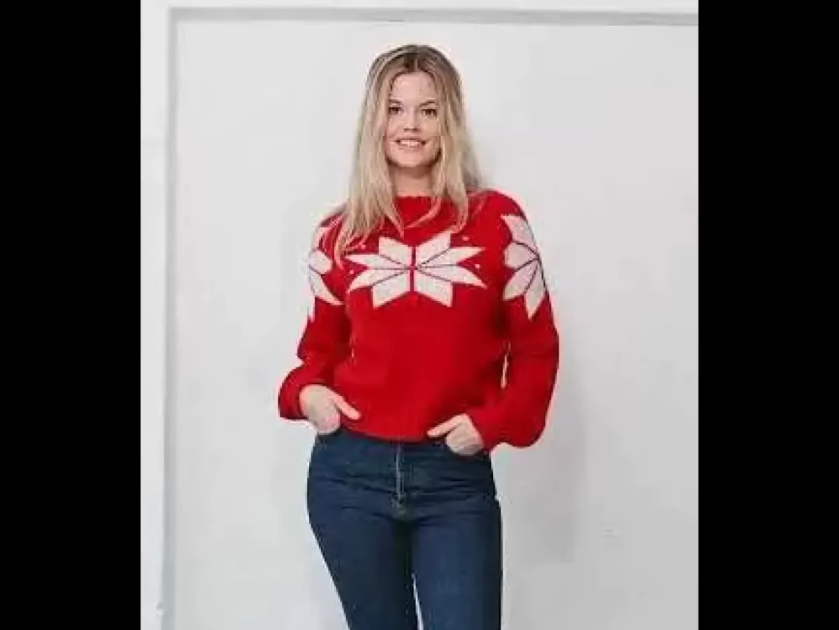 Danefæ Strickwaren>Danefantastic Flakes Wool Sweater Red/Chalk