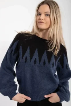 Danefæ Strickwaren>Danefantastic Icicles Wool Sweater Black/Marine
