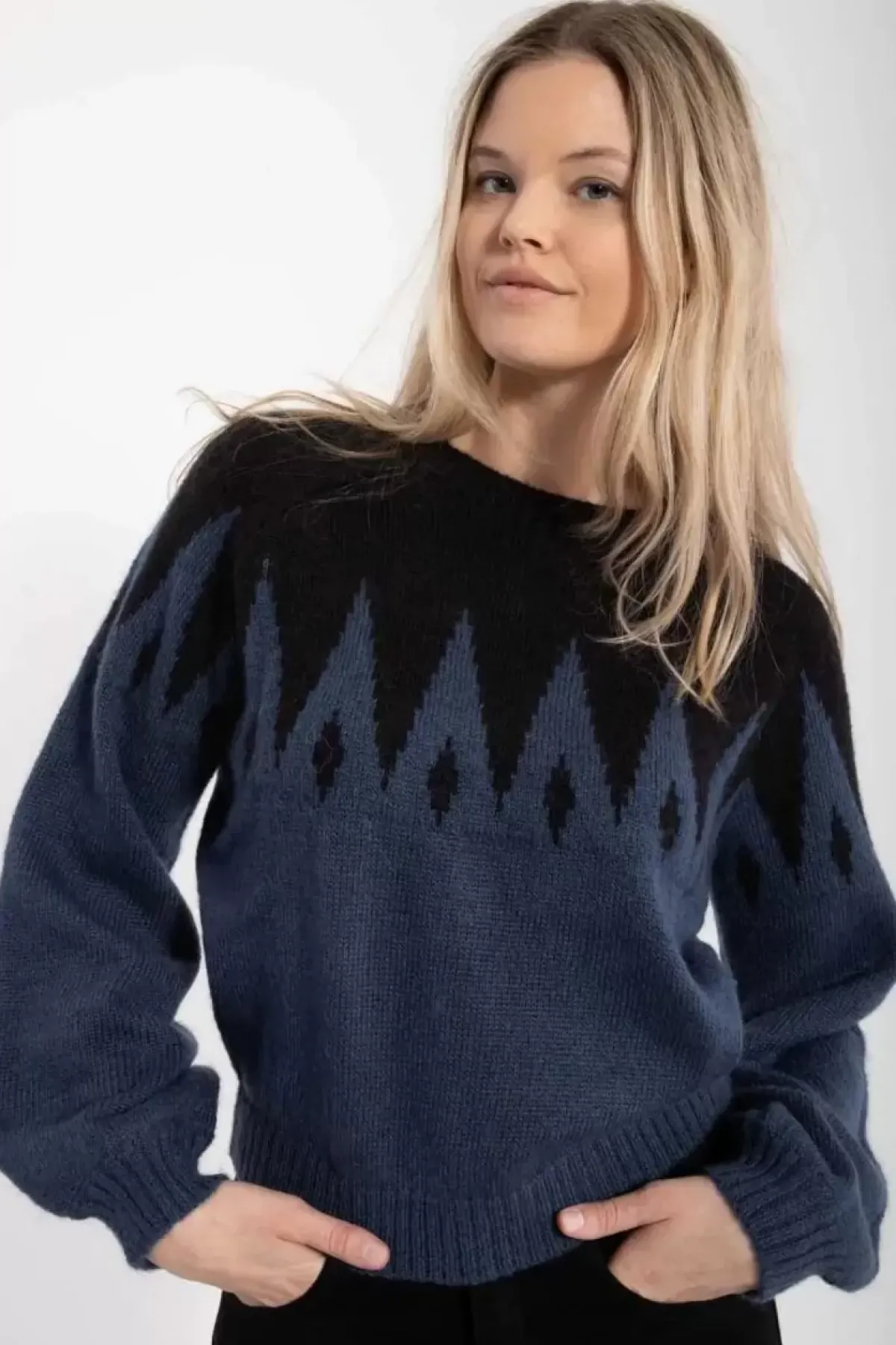 Danefæ Strickwaren>Danefantastic Icicles Wool Sweater Black/Marine