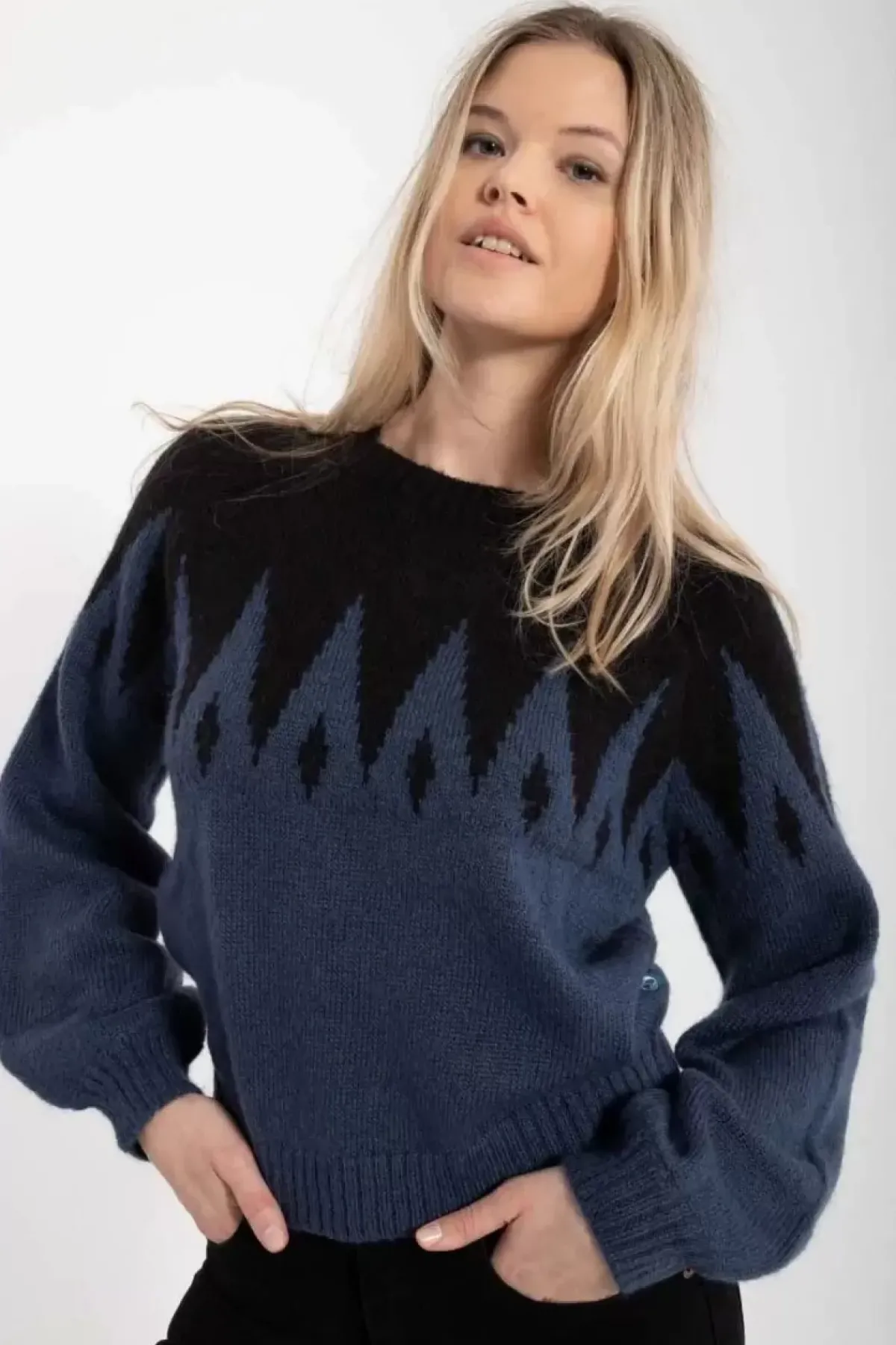 Danefæ Strickwaren>Danefantastic Icicles Wool Sweater Black/Marine