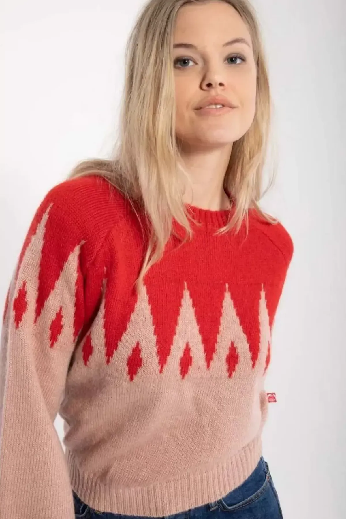Danefæ Strickwaren>Danefantastic Icicles Wool Sweater Red/Powder Rose