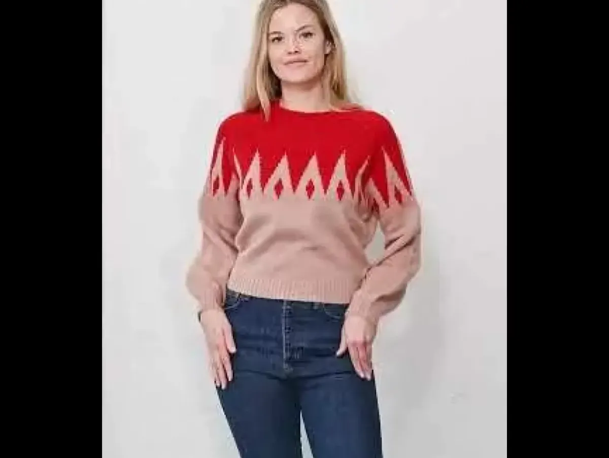 Danefæ Strickwaren>Danefantastic Icicles Wool Sweater Red/Powder Rose