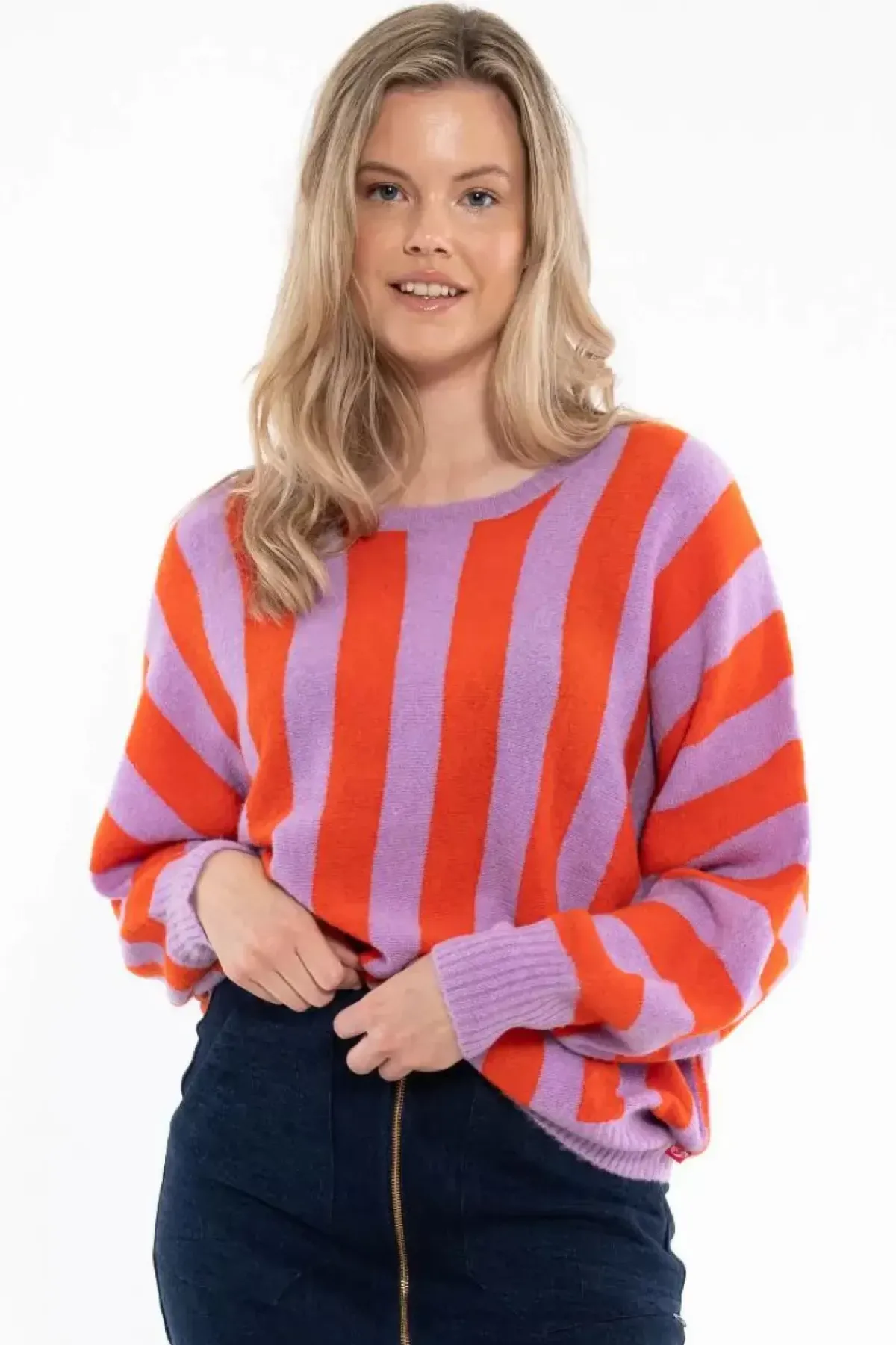 Danefæ Strickwaren>Danegenerous Wool Sweater Soft Viola/Bright Red