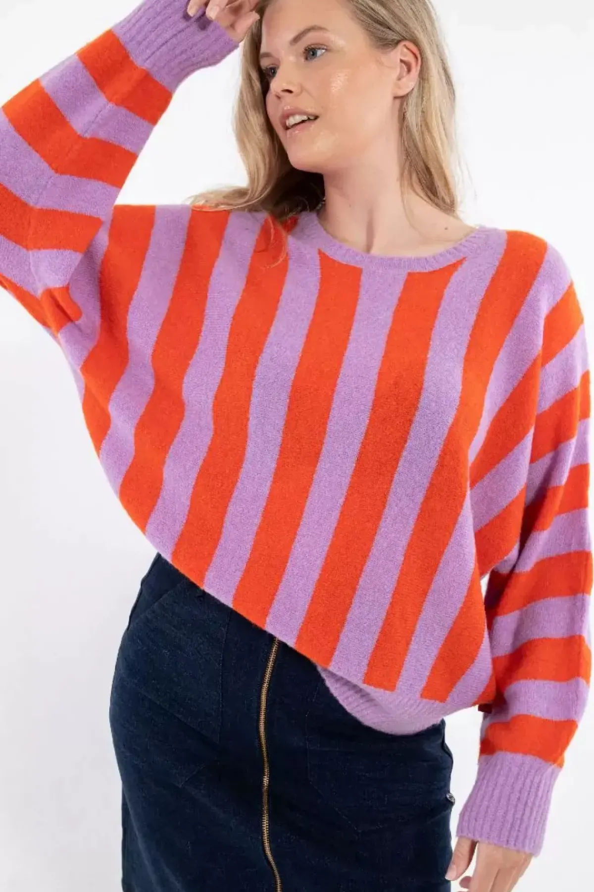 Danefæ Strickwaren>Danegenerous Wool Sweater Soft Viola/Bright Red