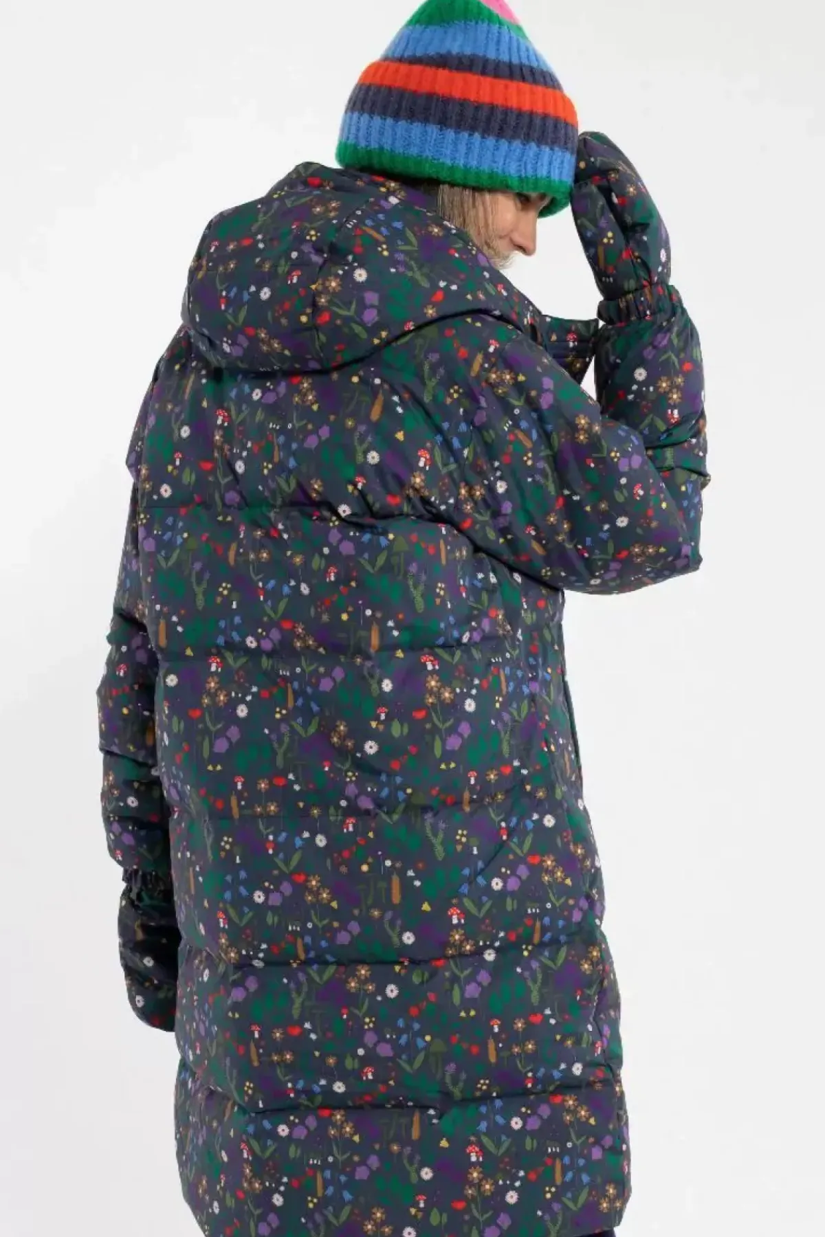 Danefæ Winterjacken>Daneget Down Winter Coat Aop Grey Marine Botanical