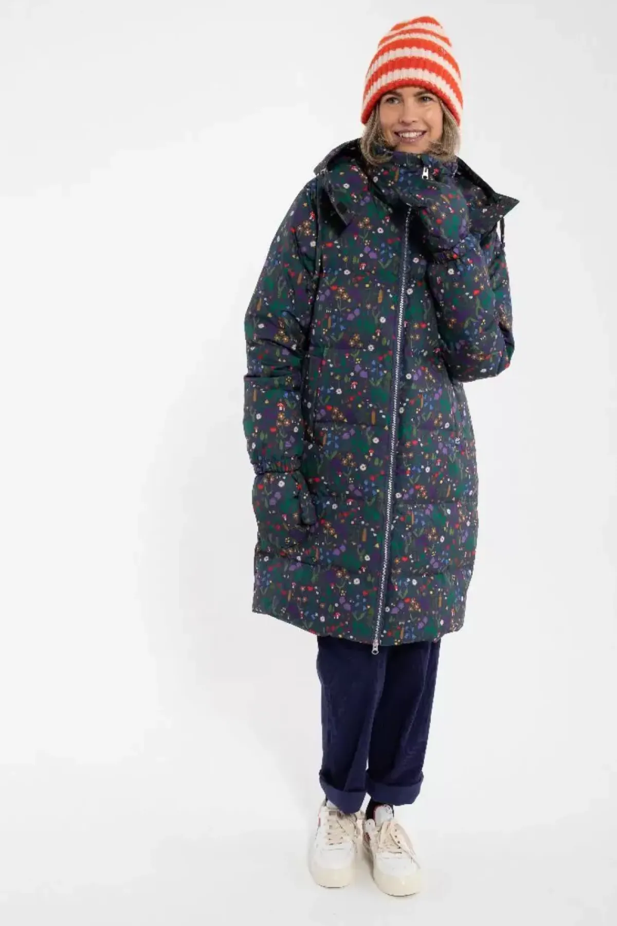 Danefæ Winterjacken>Daneget Down Winter Coat Aop Grey Marine Botanical