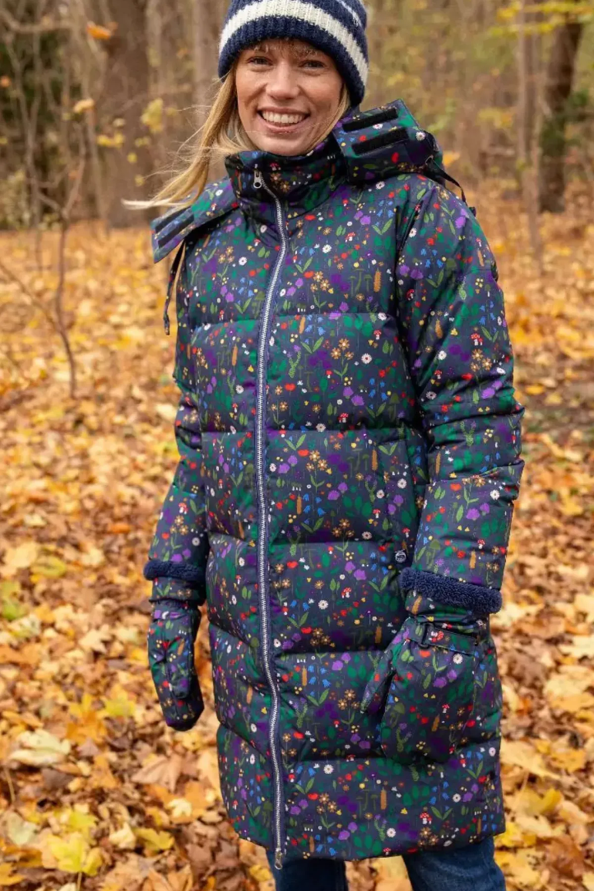 Danefæ Winterjacken>Daneget Down Winter Coat Aop Grey Marine Botanical