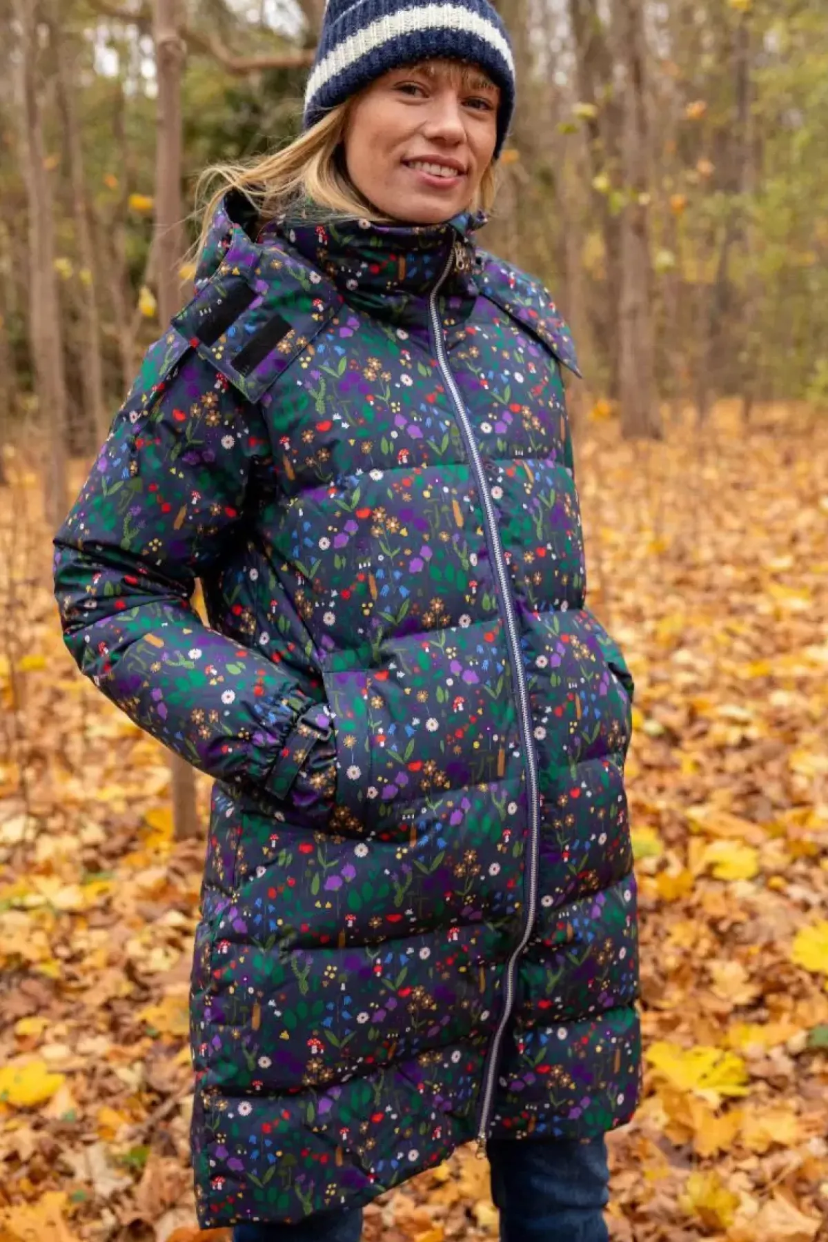 Danefæ Winterjacken>Daneget Down Winter Coat Aop Grey Marine Botanical