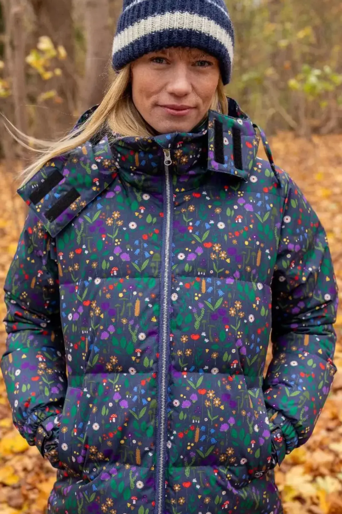 Danefæ Winterjacken>Daneget Down Winter Coat Aop Grey Marine Botanical