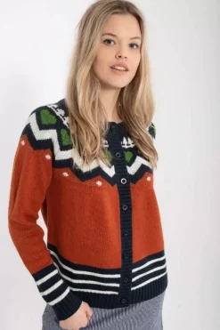 Danefæ Cardigan>Danehareskov Cardigan Brick/Dk Navy/Chalk