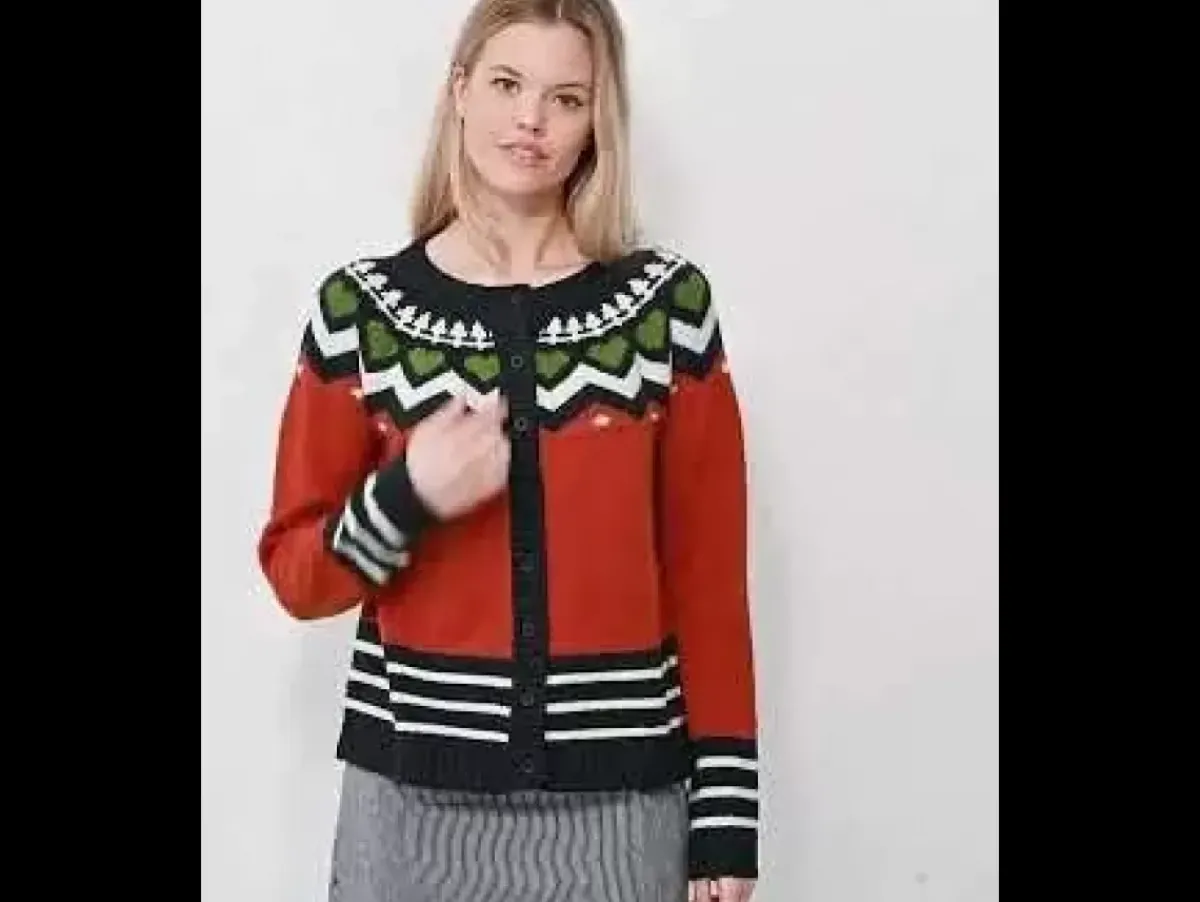 Danefæ Cardigan>Danehareskov Cardigan Brick/Dk Navy/Chalk