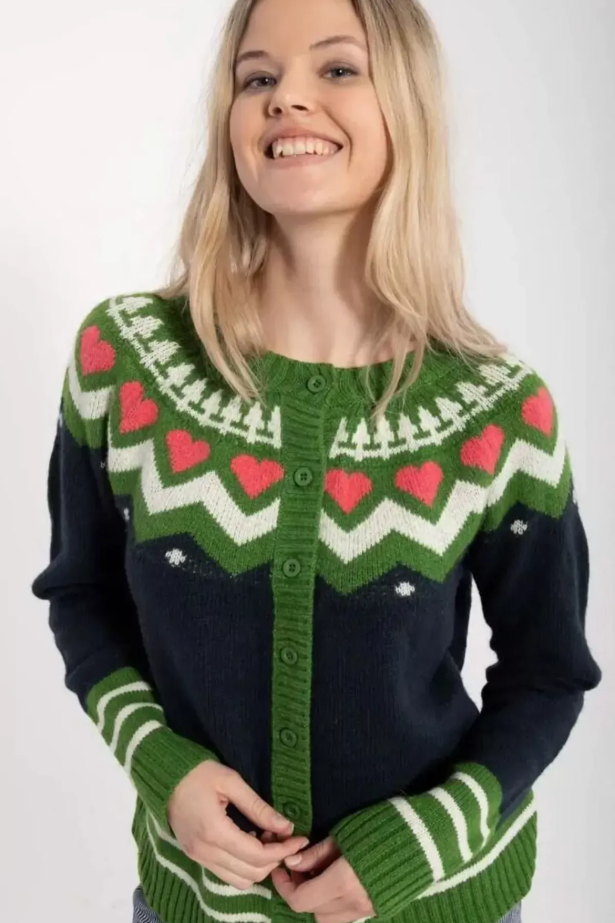 Danefæ Cardigan>Danehareskov Cardigan Dk Navy/Fall Jungle/Chalk