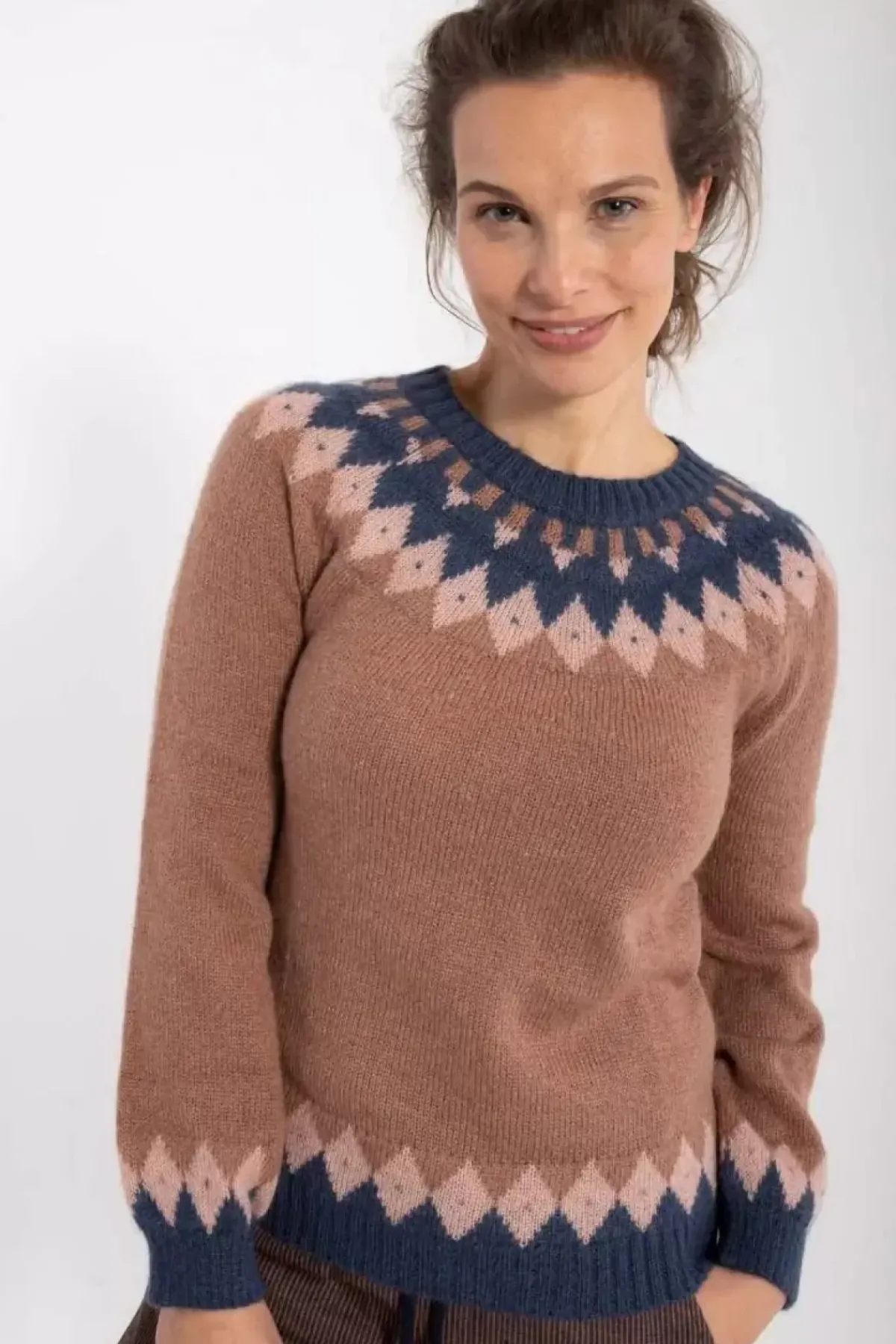 Danefæ Strickwaren>Danehot Stove Mohair Sweater Beige Rose/Powder Rose/Marine