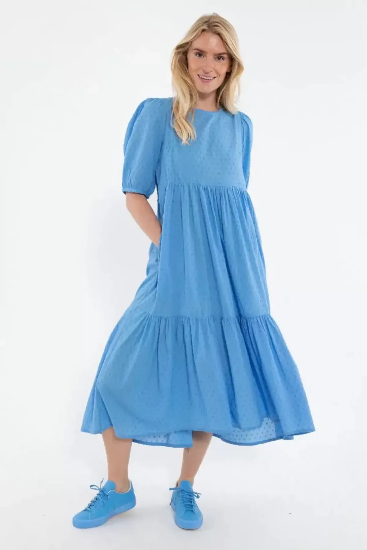 Danefæ Kleider>Danejuli Cotton Dot Dress Ice Blue