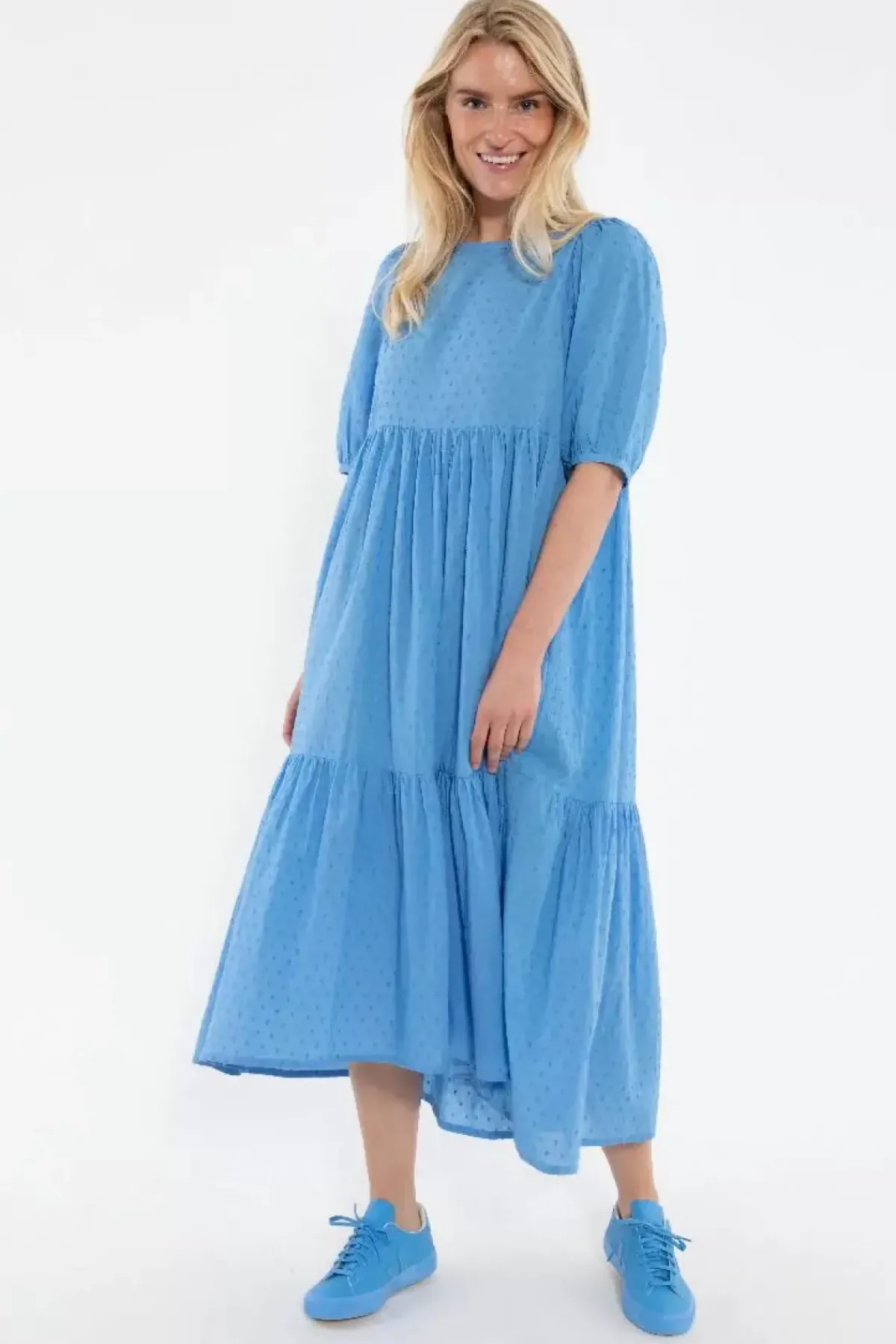 Danefæ Kleider>Danejuli Cotton Dot Dress Ice Blue
