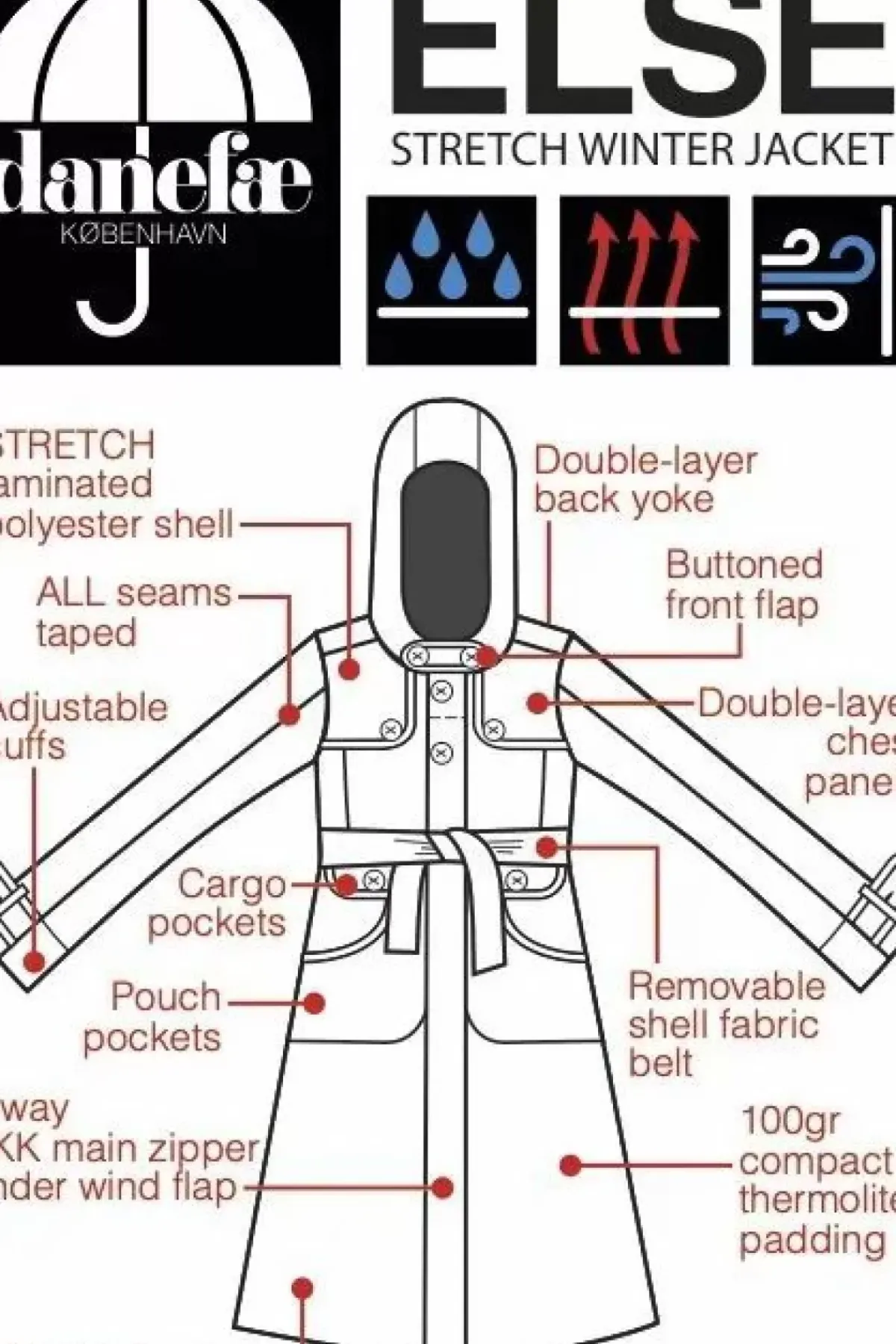Danefæ Winterjacken>Danelse Stretch Winter Jacket Dark Red