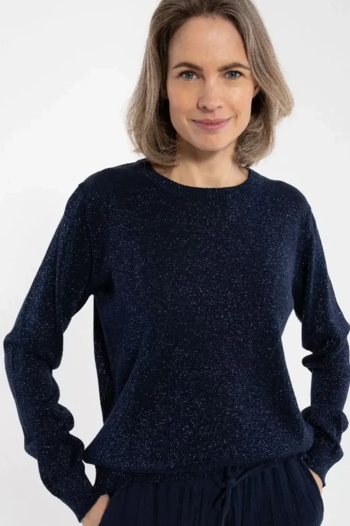 Danefæ Strickwaren>Danepearly Glitter Sweater Dk Navy Glitter