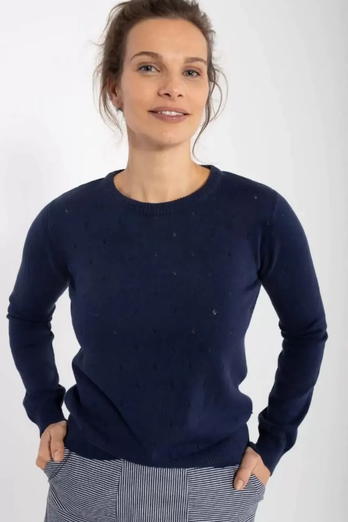 Danefæ Strickwaren>Danepearly Hole Knit Sweater Dk Navy