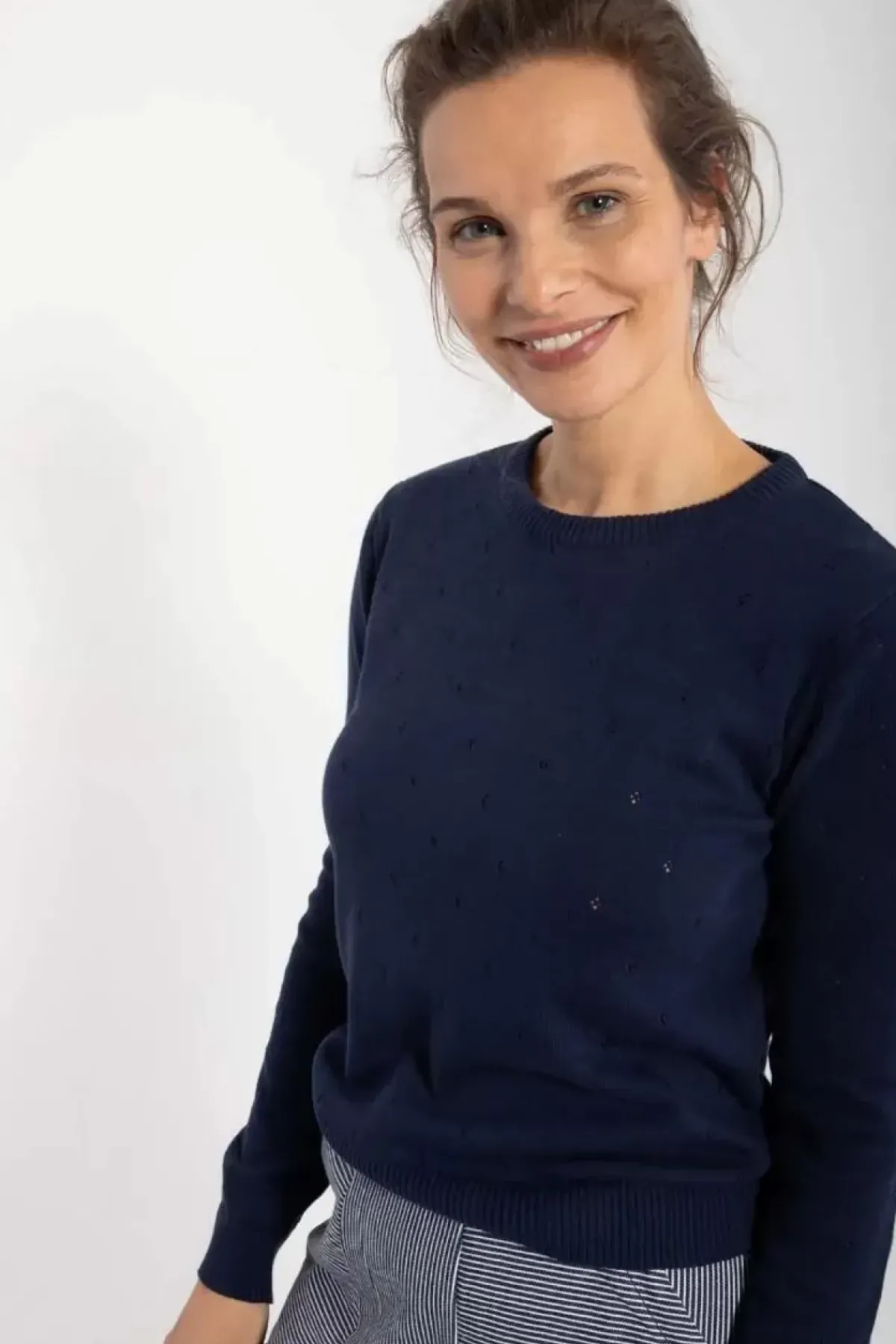 Danefæ Strickwaren>Danepearly Hole Knit Sweater Dk Navy