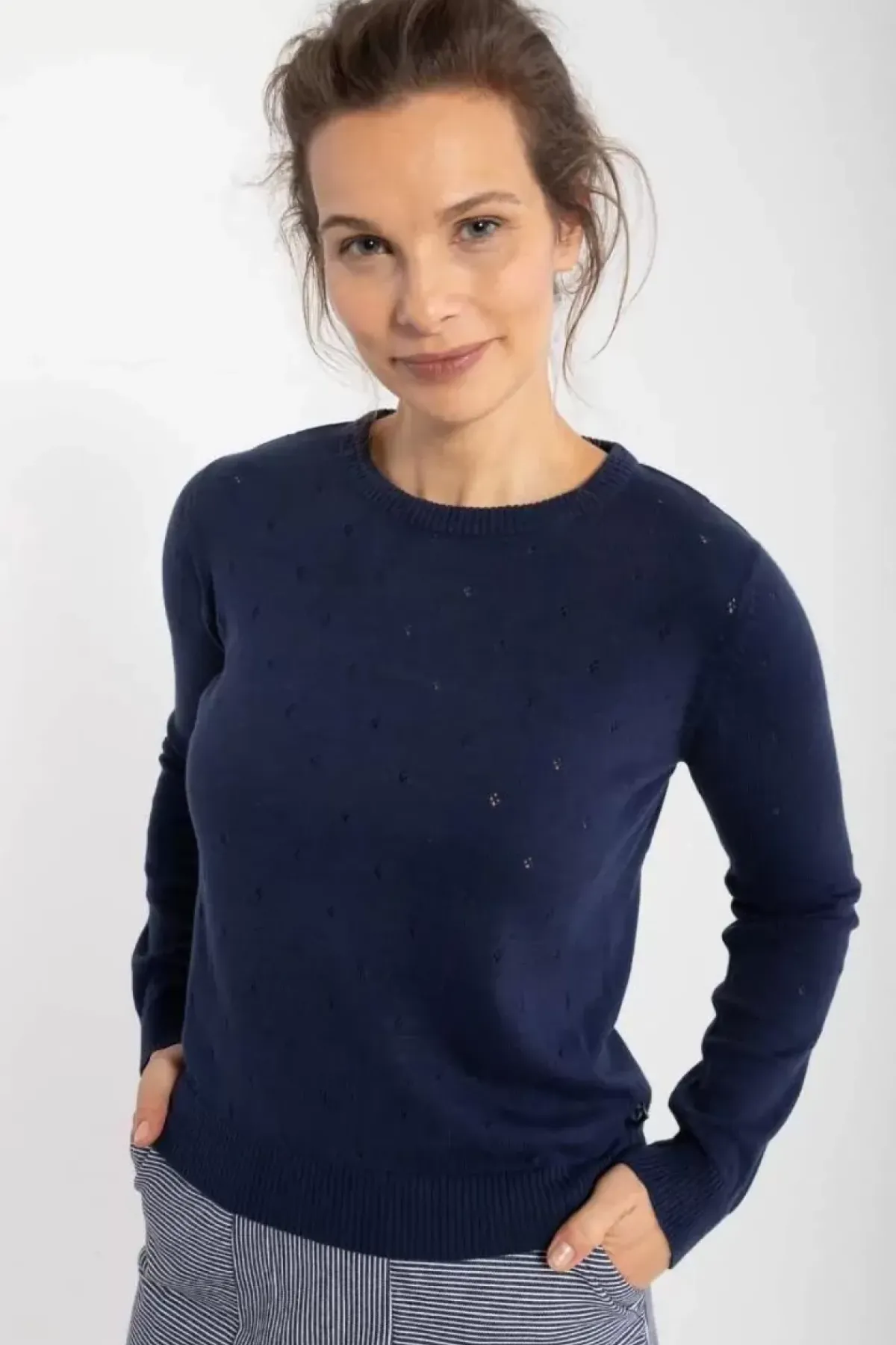 Danefæ Strickwaren>Danepearly Hole Knit Sweater Dk Navy