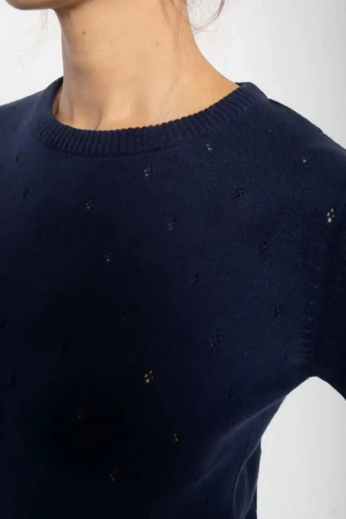 Danefæ Strickwaren>Danepearly Hole Knit Sweater Dk Navy