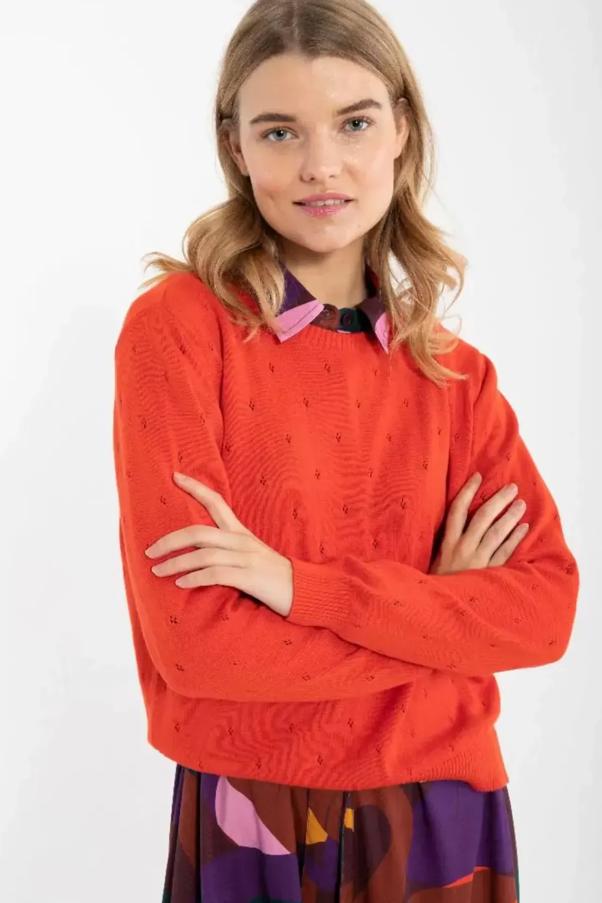Danefæ Strickwaren>Danepearly Hole Knit Sweater Bright Red