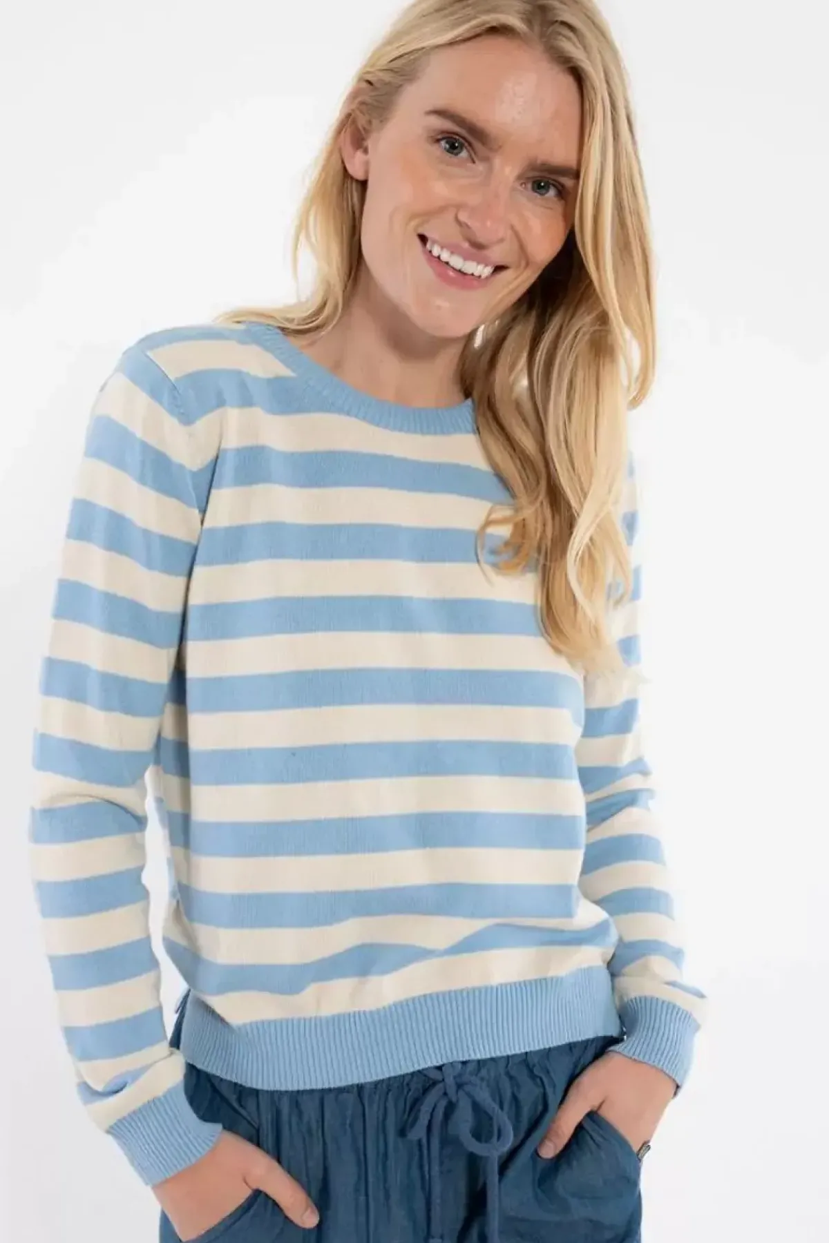 Danefæ Strickwaren>Danepearly Pearl Knit Sweater Lt Blue/Chalk