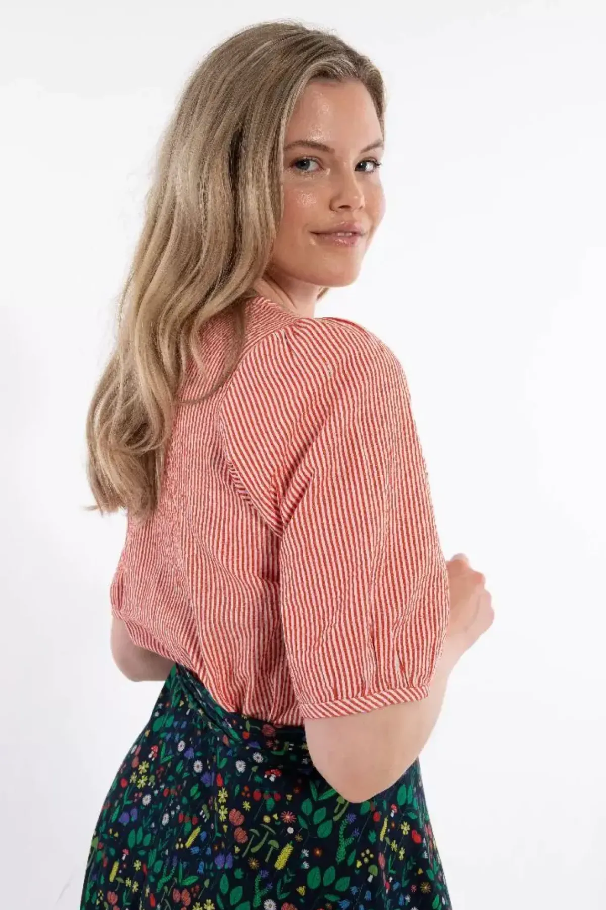 Danefæ Blusen>Daneprosecco Searsucker Shirt Bright Red/Chalk