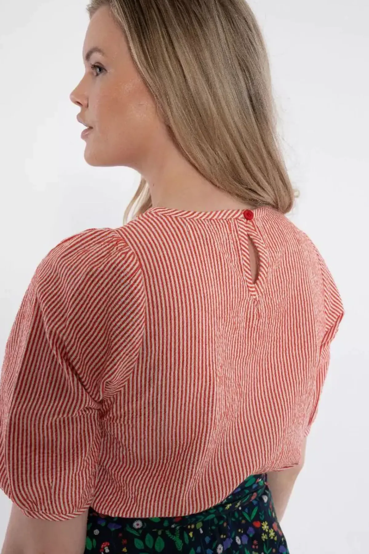 Danefæ Blusen>Daneprosecco Searsucker Shirt Bright Red/Chalk