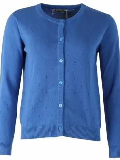 Danefæ Cardigan>Danesaga Hole Knit Cardigan Blue
