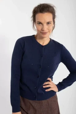 Danefæ Cardigan>Danesaga Hole Knit Cardigan Dk Navy