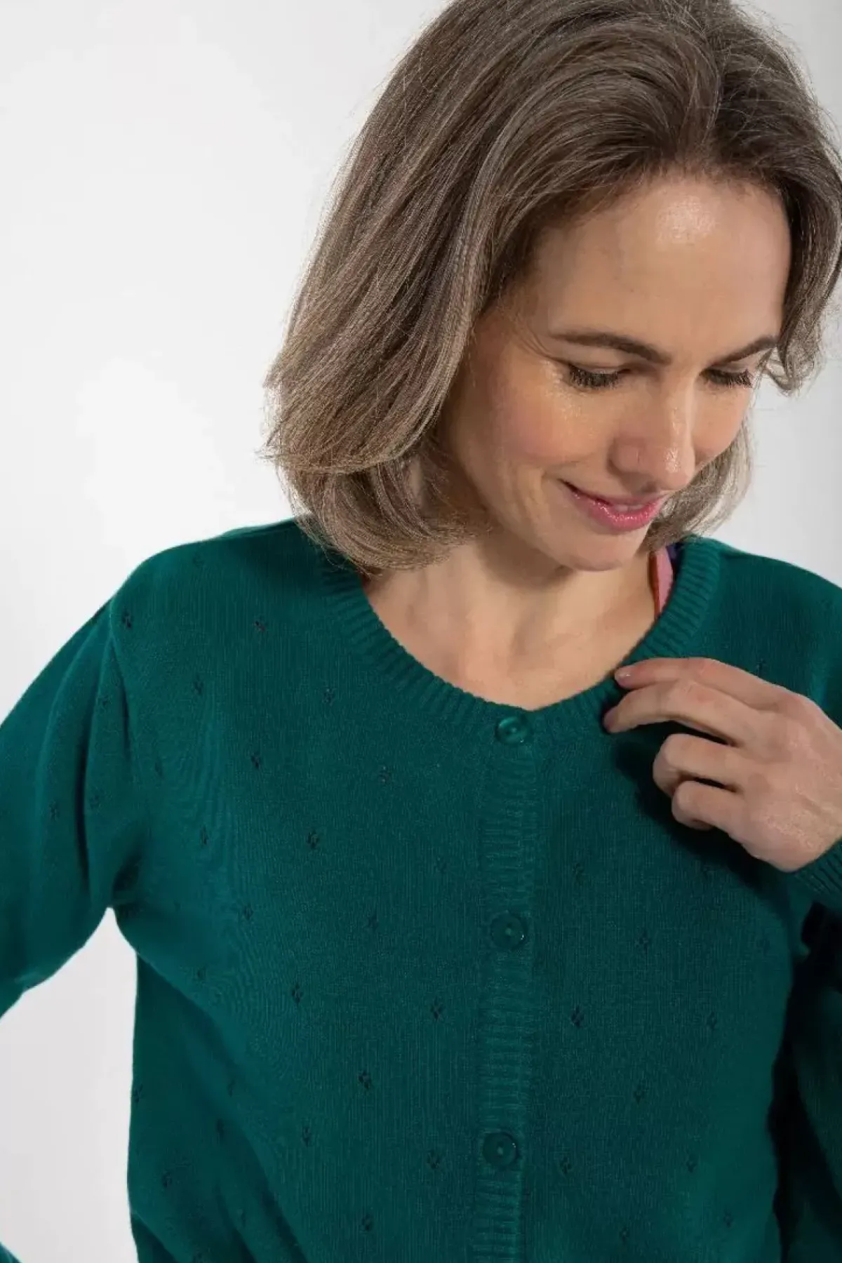 Danefæ Cardigan>Danesaga Hole Knit Cardigan Duck Green