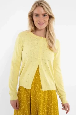 Danefæ Cardigan>Danesaga Hole Knit Cardigan Pale Yellow
