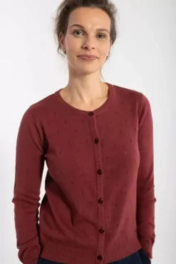 Danefæ Cardigan>Danesaga Hole Knit Cardigan Red Wine